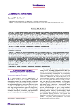 Conférence LES VENINS DES ATRACTASPIS