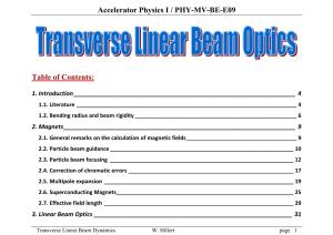 Accelerator Physics I / PHY-MV-BE-E09 Table of Contents
