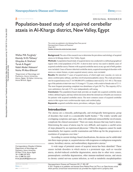 Population-Based Study of Acquired Cerebellar Ataxia in Al-Kharga District, New Valley, Egypt