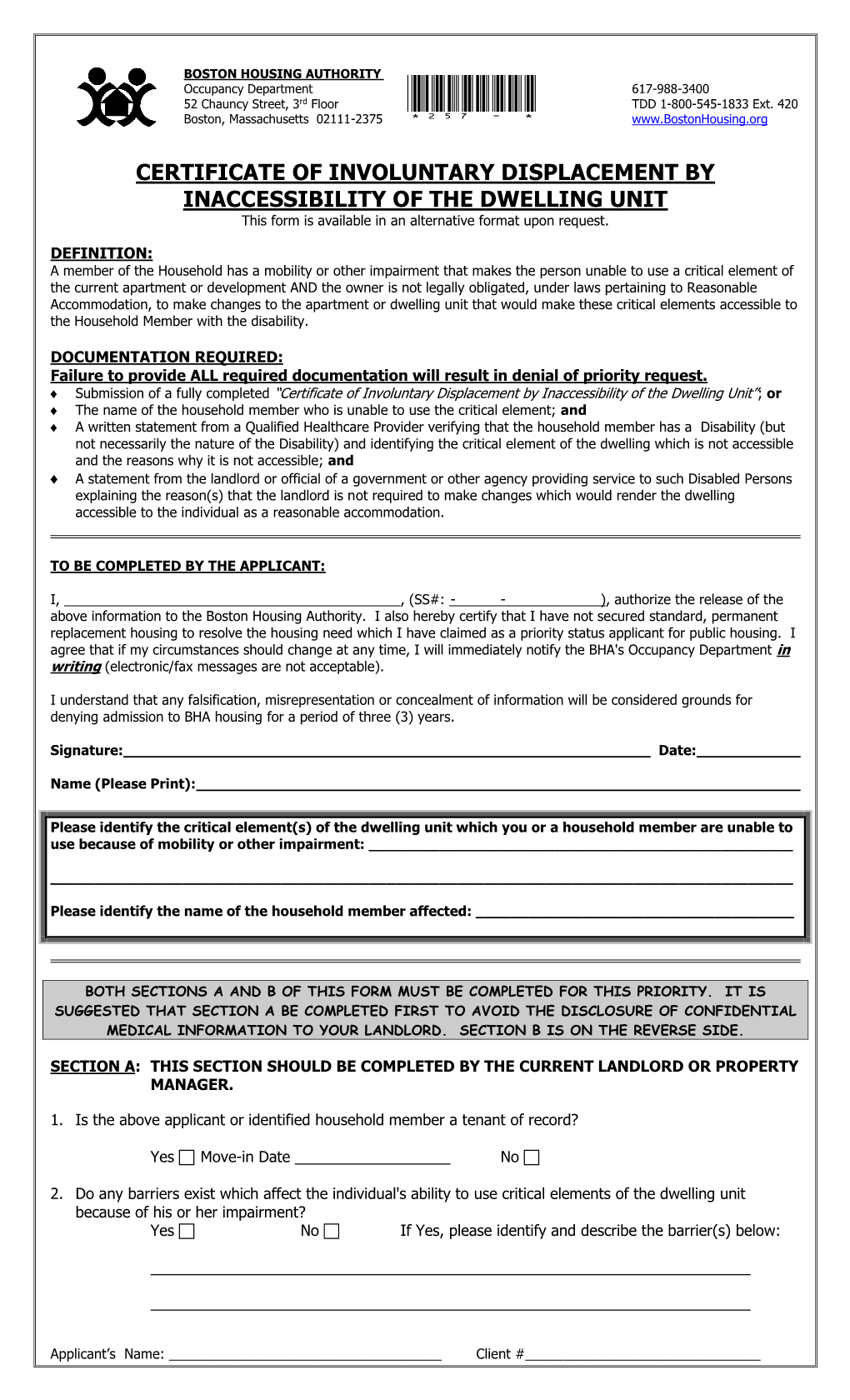 Inaccessibility of Dwelling Unit