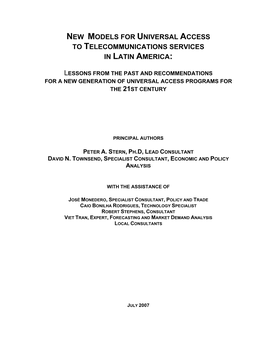 New Models for Universal Access to Telecommunications Services in Latin America