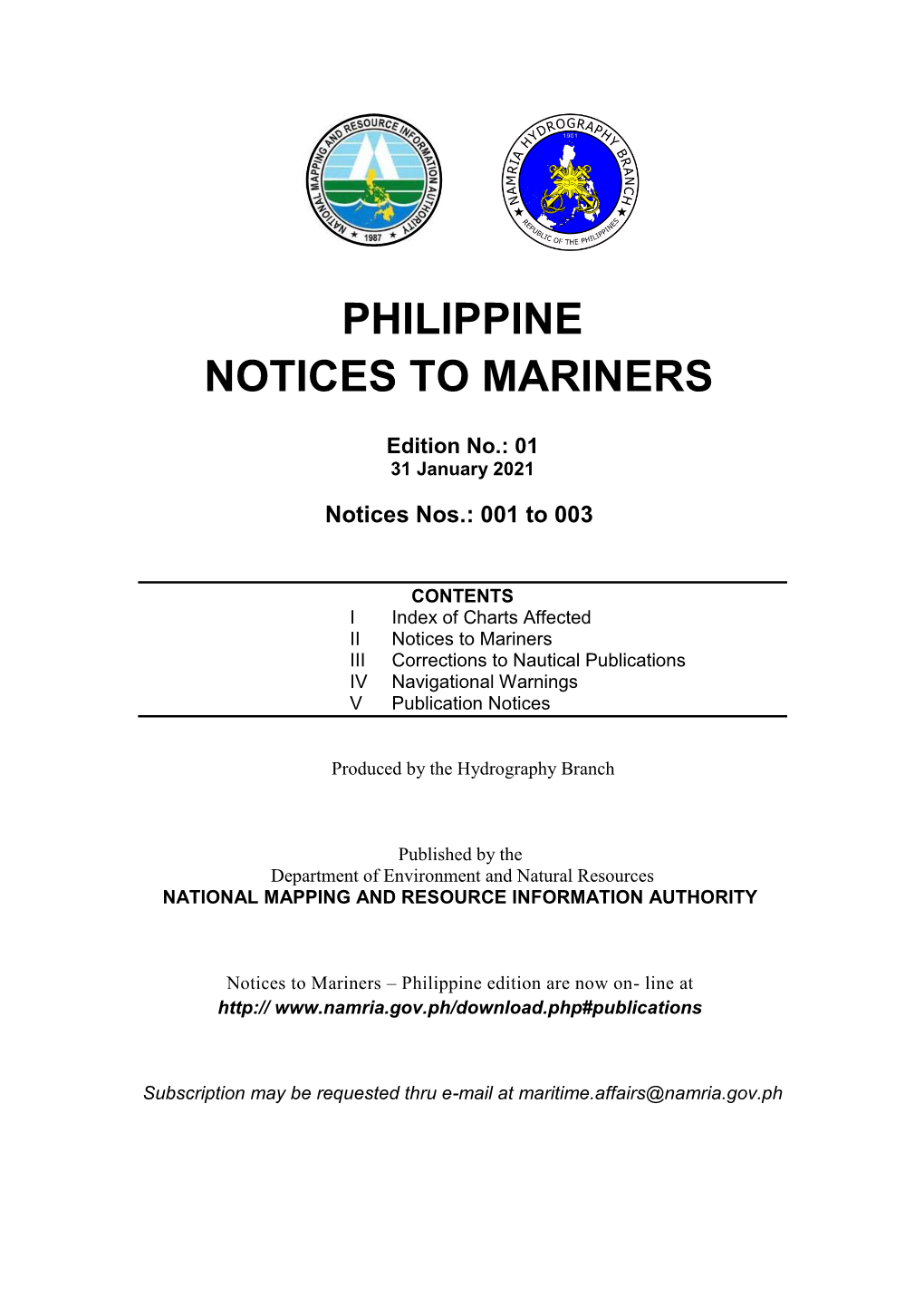Philippine Notice to Mariners January 2021 Edition