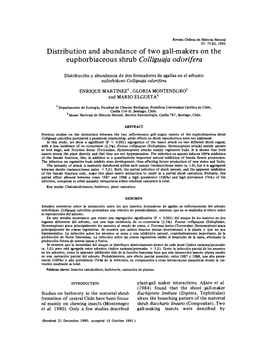 Distribution and Abundance of Two Gall-Makers on the Euphorbiaceous Shrub Colliguaja Odorifera