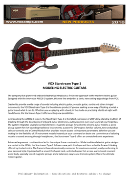 VOX Starstream Type 1 MODELING ELECTRIC GUITARS