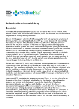 Isolated Sulfite Oxidase Deficiency