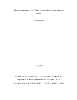 A Contemporary Analysis of the Valdivia, a Formative Period Coastal Ecuadorian