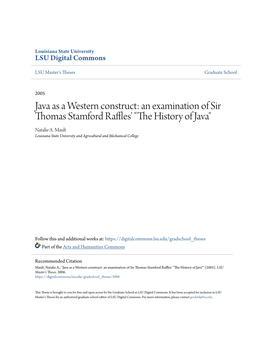 An Examination of Sir Thomas Stamford Raffles' "The Ih Story of Java" Natalie A