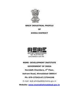 Breif Industrial Profile of Kheda District Msme