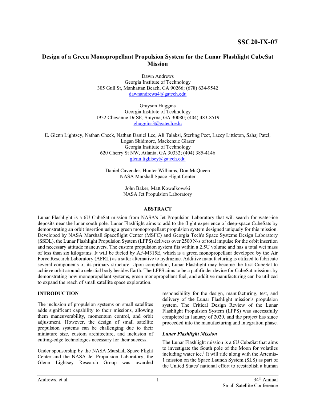 Design of a Green Monopropellant Propulsion System for the Lunar Flashlight Cubesat Mission