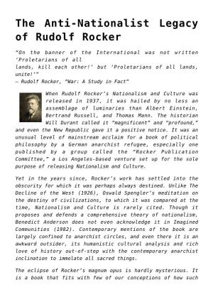 The Anti-Nationalist Legacy of Rudolf Rocker