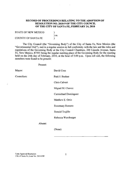 Record of Proceedings Relating to the Adoption of Resolution No