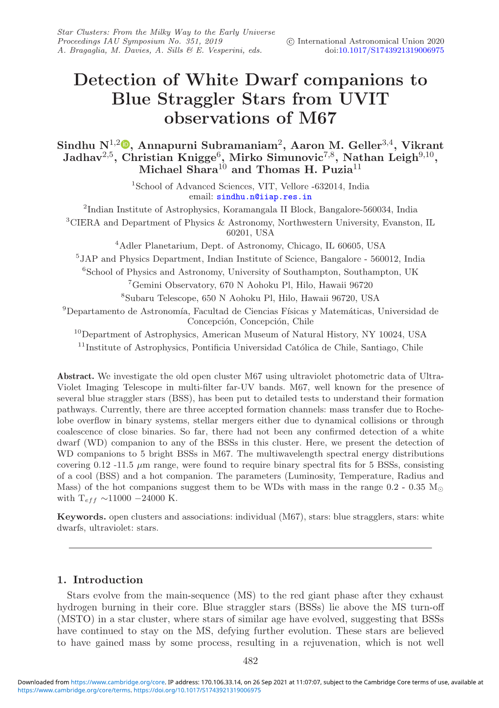 Detection of White Dwarf Companions to Blue Straggler Stars from UVIT Observations of M67