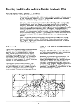 Breeding Conditions for Waders in Russian Tundras in 1994