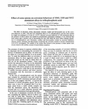 Effect of Some Anions on Corrosion Behaviour of 1060,1100 and 5052 Aluminium Alloys in Orthophosphoric Acid