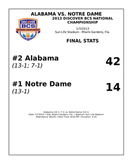 2 Alabama #1 Notre Dame