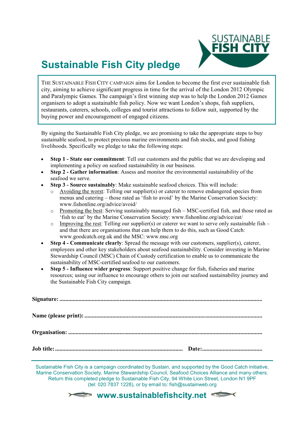 Sustainable Fish City Pledge