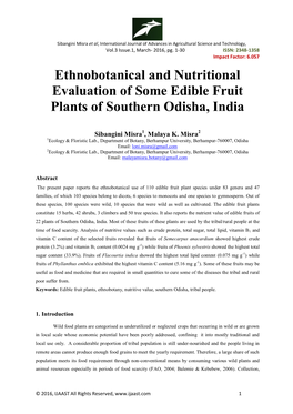 Ethnobotanical and Nutritional Evaluation of Some Edible Fruit Plants of Southern Odisha, India