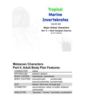Tropical Marine Invertebrates CAS BI 569 Major Animal Characters Part 2 — Adult Bodyplan Features by J