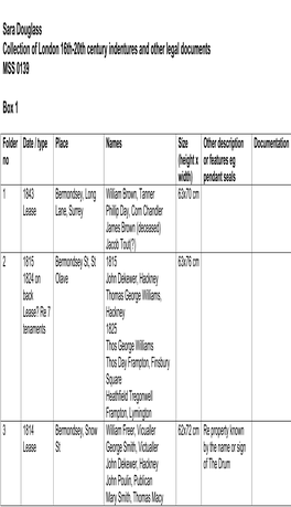 Sara Douglass Collection of London 16Th-20Th Century Indentures and Other Legal Documents MSS 0139