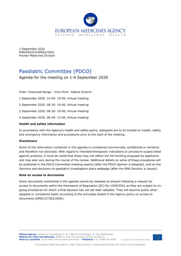 PDCO Agenda of the 1-4 September 2020 Meeting