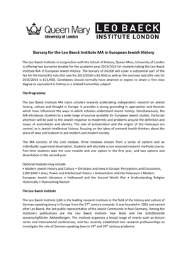 Bursary for the Leo Baeck Institute MA in European Jewish History