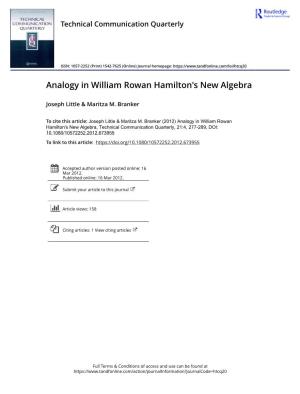Analogy in William Rowan Hamilton's New Algebra