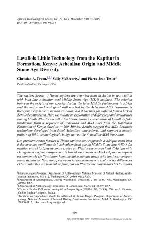 Levallois Lithic Technology from the Kapthurin Formation, Kenya: Acheulian Origin and Middle Stone Age Diversity