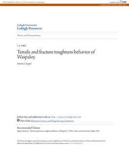 Tensile and Fracture Toughness Behavior of Waspaloy. Martin J