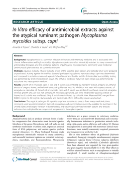 In Vitro Efficacy of Antimicrobial Extracts Against the Atypical Ruminant Pathogen Mycoplasma Mycoides Subsp