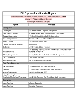Bill Express Locations in Guyana