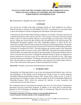 (Pyrrhura Viridicata), in COLOMBIA 2015-2025: PROGRESS, ACHIEVEMENTS and PERSPECTIVES