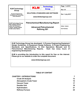 Petrochemical Manufacturing Report Advanced Petrochemcial Refining