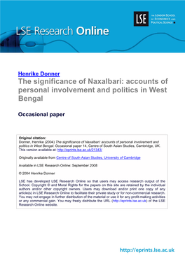 Accounts of Personal Involvement and Politics in West Bengal