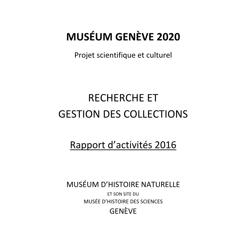 Muséum Genève 2020 Recherche Et Gestion Des