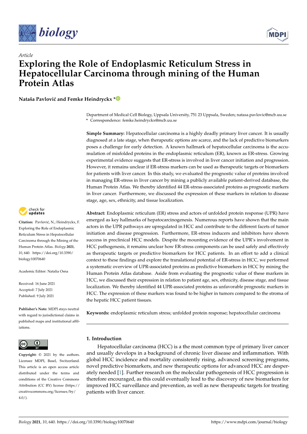 Exploring the Role of Endoplasmic Reticulum Stress in Hepatocellular Carcinoma Through Mining of the Human Protein Atlas