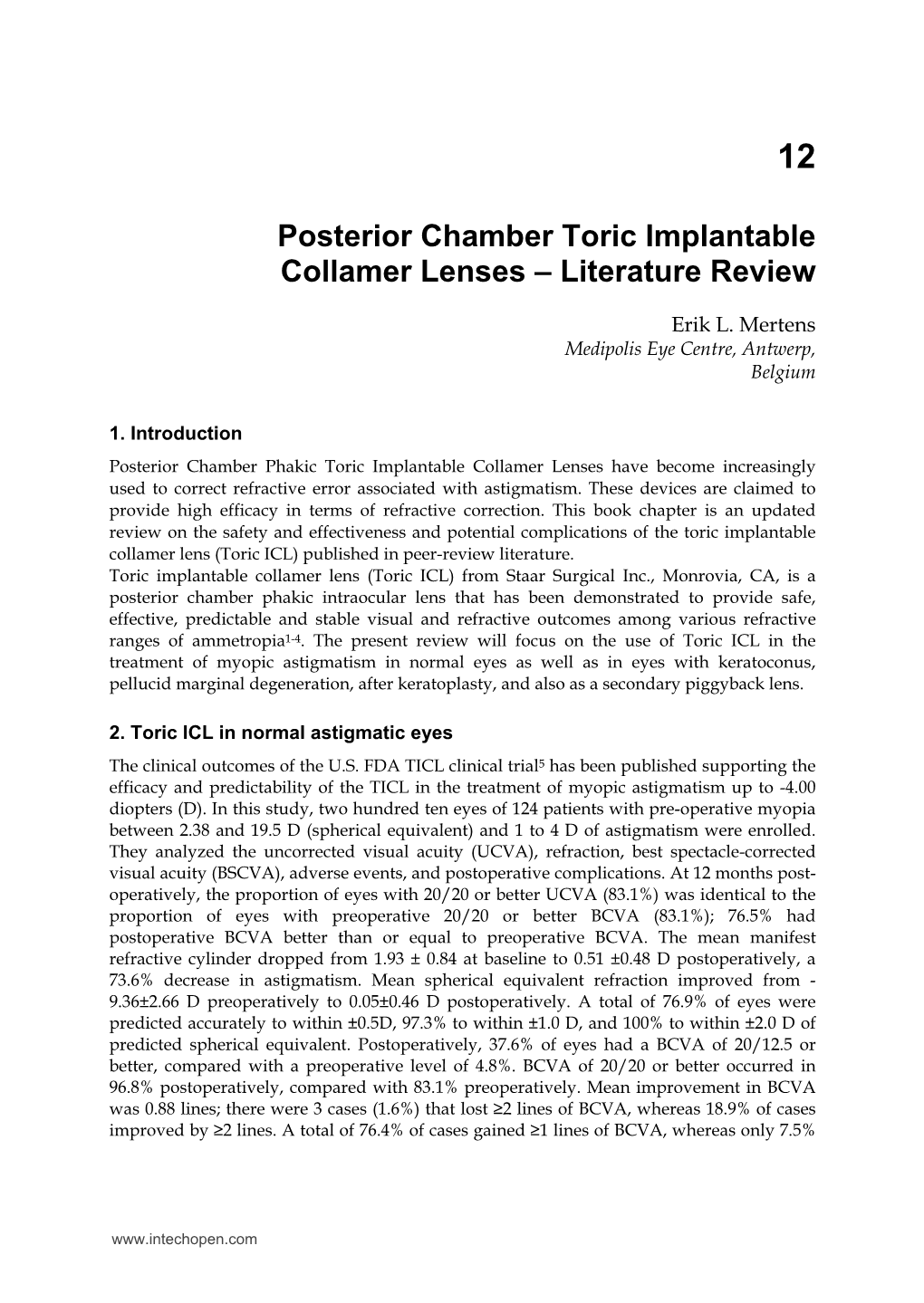 Posterior Chamber Toric Implantable Collamer Lenses – Literature Review