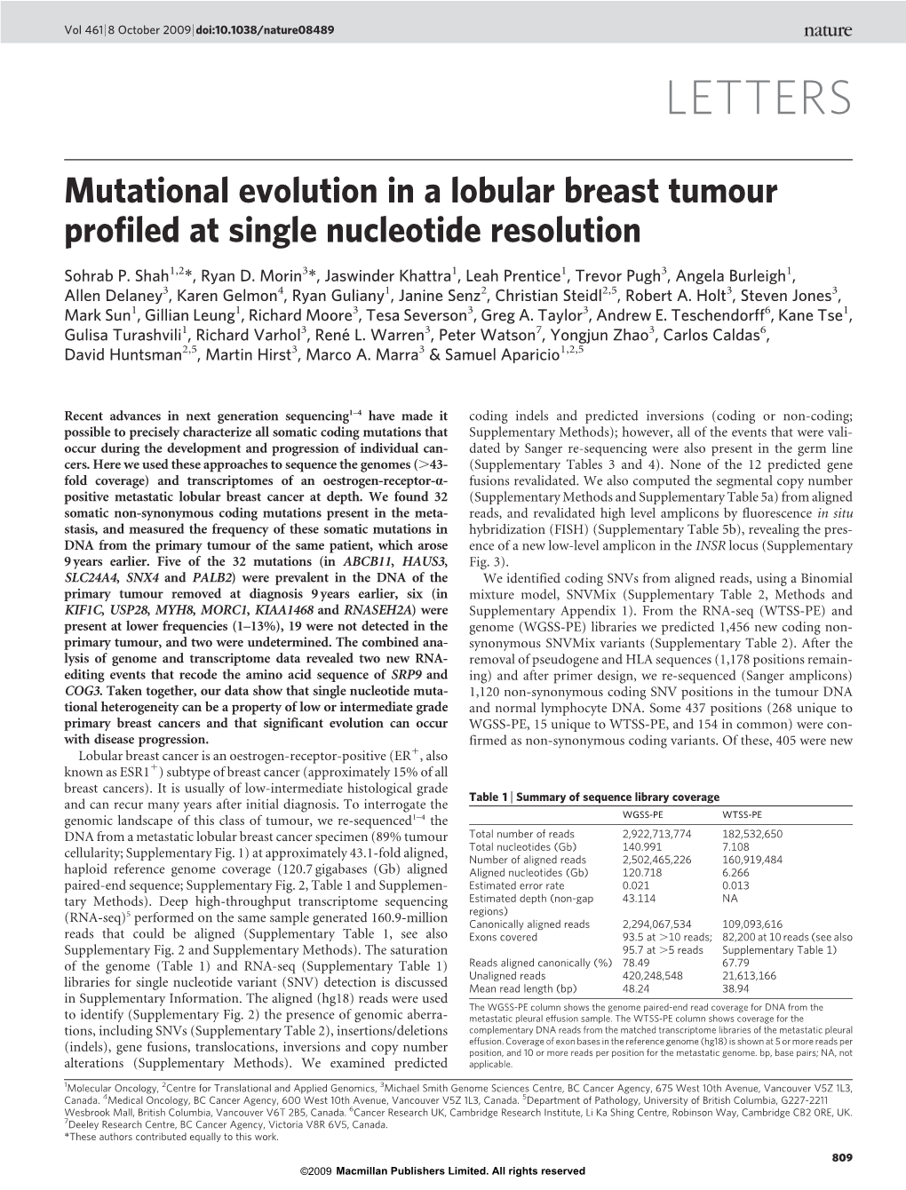 Mutational Evolution in a Lobular Breast Tumour Profiled at Single Nucleotide Resolution
