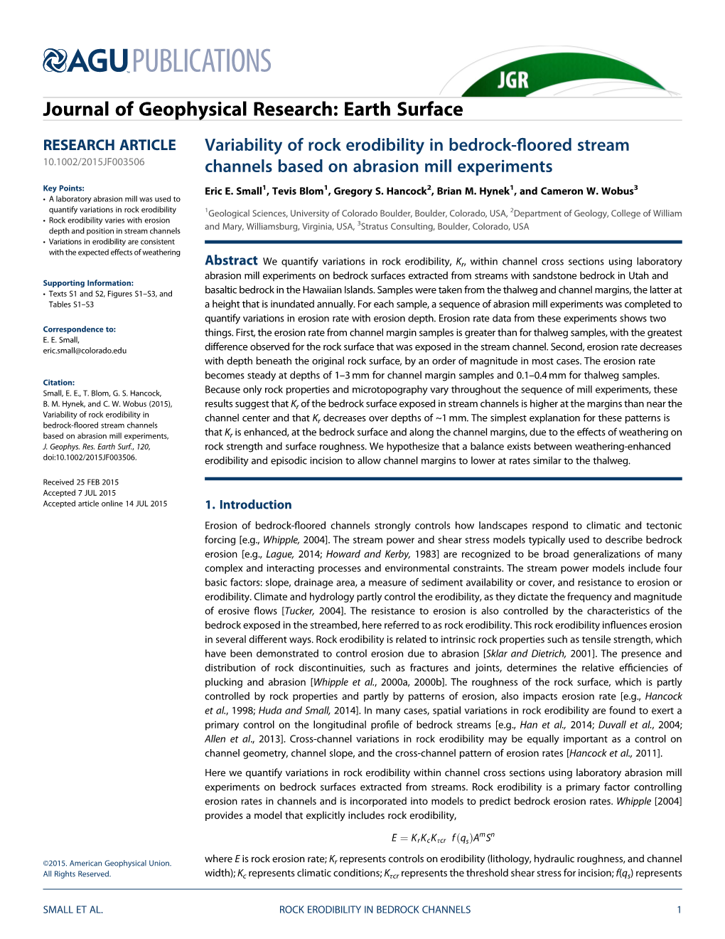 Variability of Rock Erodibility in Bedrock-Floored Stream Channels Based On