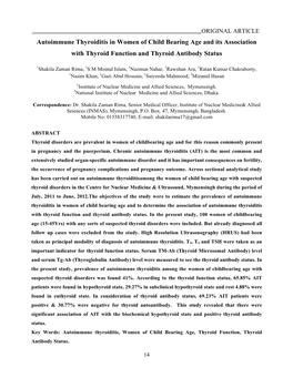 Autoimmune Thyroiditis in Women of Child Bearing Age and Its Association with Thyroid Function and Thyroid Antibody Status