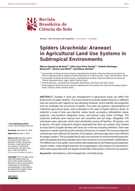 Spiders (Arachnida: Araneae) in Agricultural Land Use Systems in Subtropical Environments