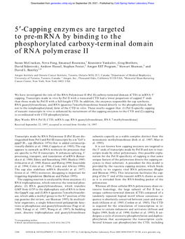 5 -Capping Enzymes Are Targeted to Pre-Mrna by Binding to The