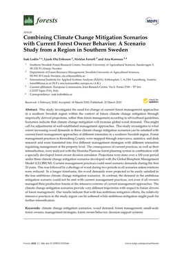 Combining Climate Change Mitigation Scenarios with Current Forest Owner Behavior: a Scenario Study from a Region in Southern Sweden