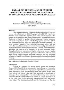The Issue of Colour Naming in Some Indigenous Nigerian Languages