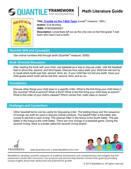 Title: Trouble on the T-Ball Team (Lexile Measure: 190L) Author: Eve Bunting ISBN