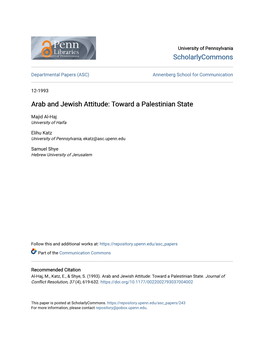 Arab and Jewish Attitude: Toward a Palestinian State