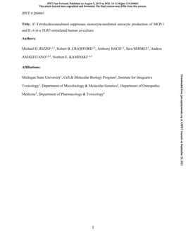 Δ9-Tetrahydrocannabinol Suppresses Monocyte-Mediated Astrocyte Production of MCP-1 and IL-6 in a TLR7-Stimulated Human Co-Culture