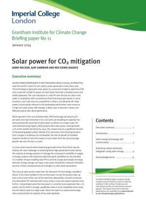Solar Power for CO2 Mitigation Jenny Nelson, Ajay Gambhir and Ned Ekins-Daukes