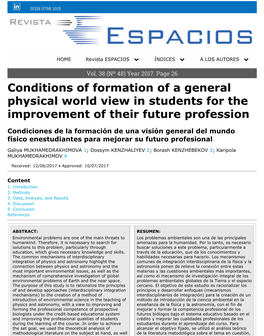 Conditions of Formation of a General Physical World View in Students for the Improvement of Their Future Profession