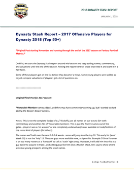 Dynasty Stash Report – 2017 Offensive Players for Dynasty 2018 (Top 50+)