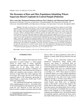 The Dynamics of Rats and Mice Populations Inhabiting Wheat- Sugarcane Based Croplands in Central Punjab (Pakistan)